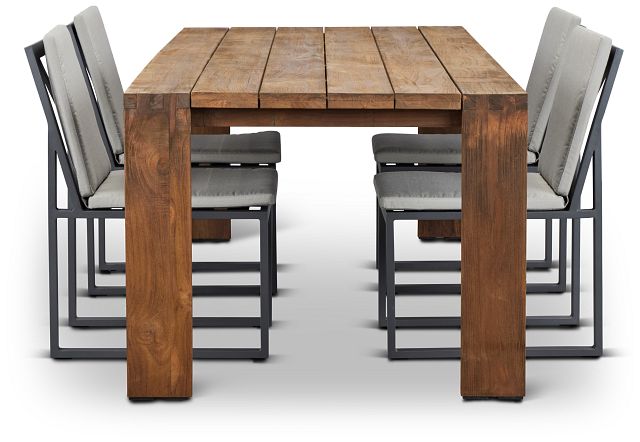 Linear Dark Gray 102" Teak Table & 4 Cushioned Side Chairs