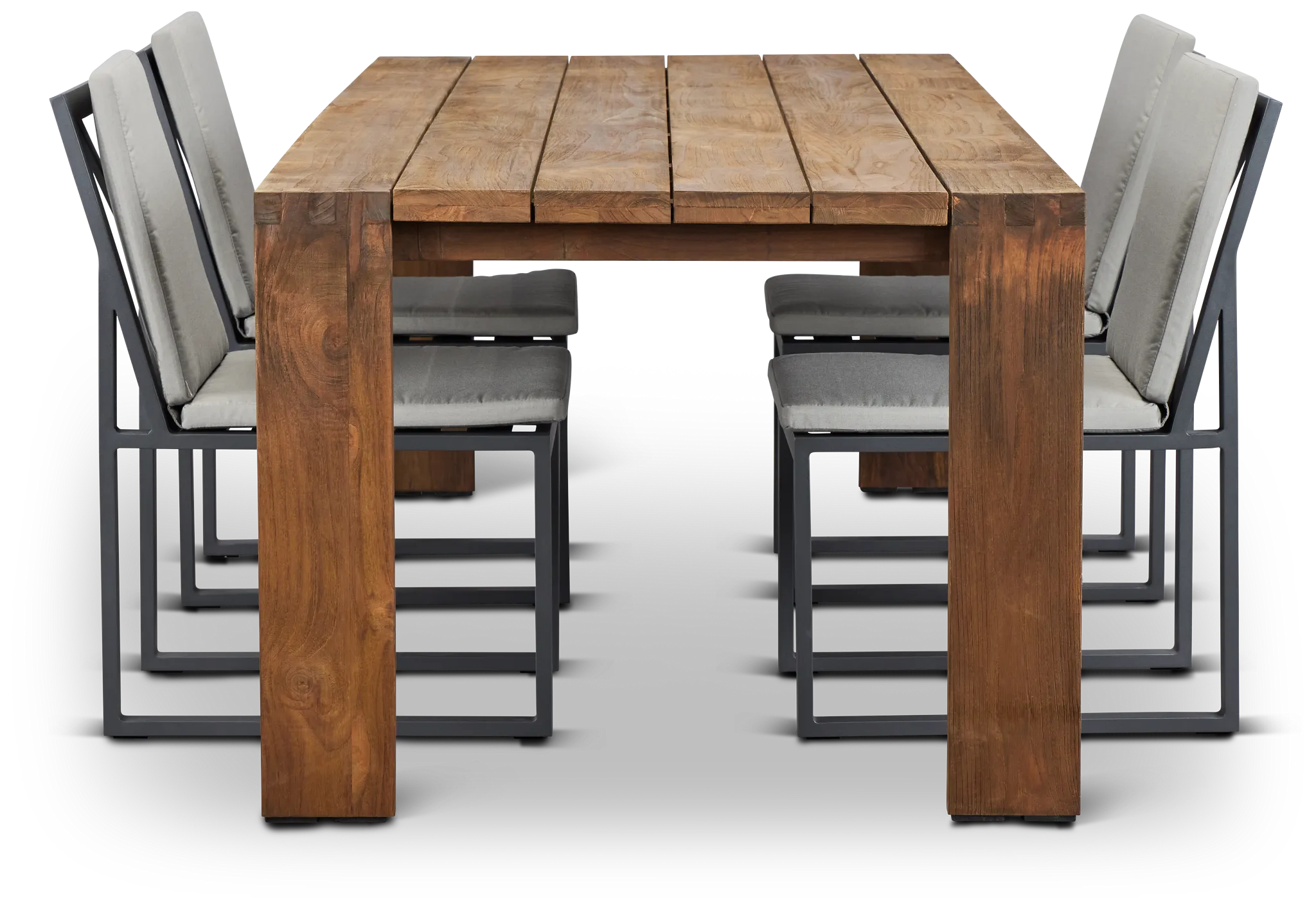 Linear Dark Gray 102" Teak Table & 4 Cushioned Side Chairs
