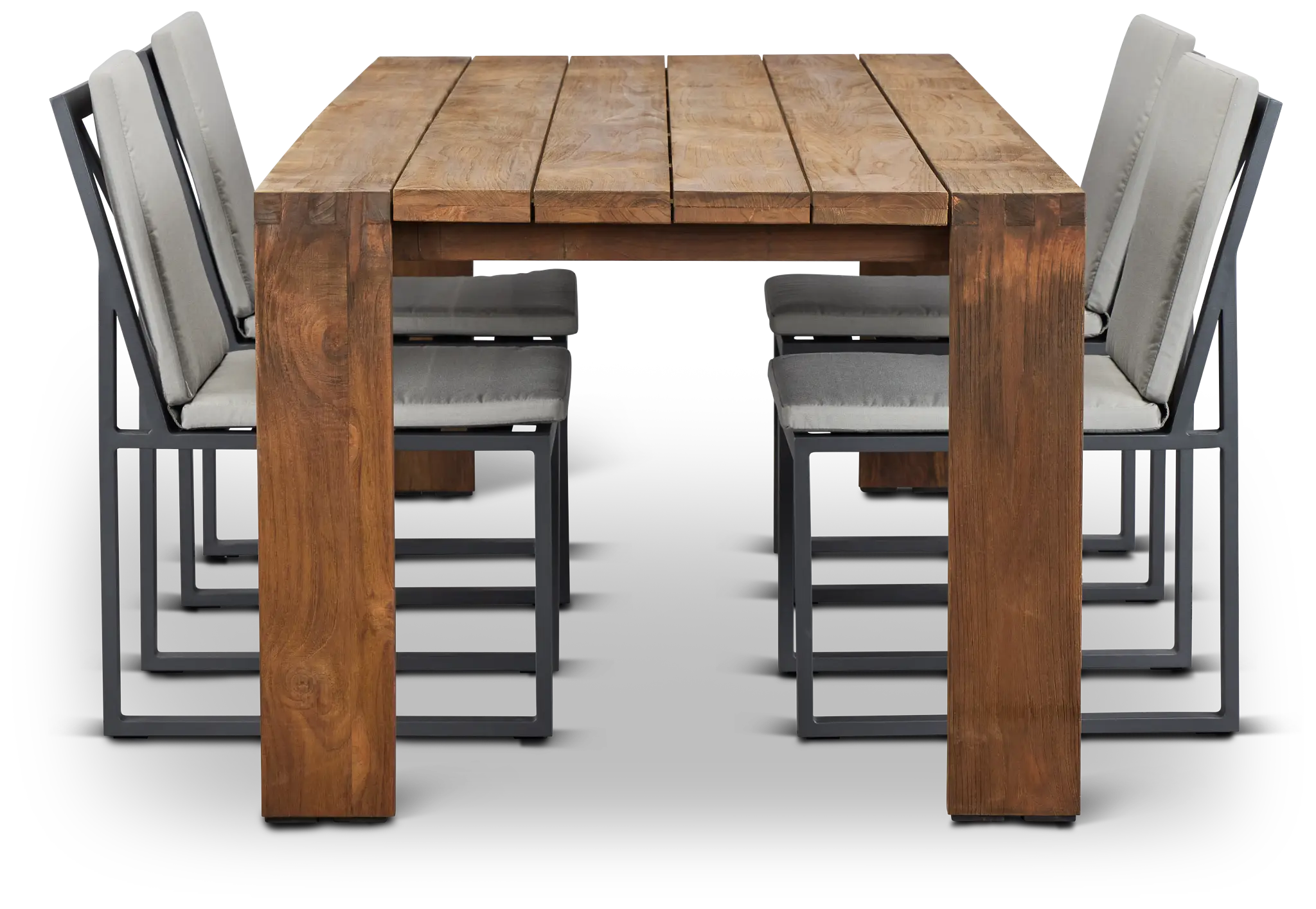 Linear Dark Gray 102" Teak Table & 4 Cushioned Side Chairs Linear Dark Gray 102" Teak Table & 4 Cushioned Side Chairs