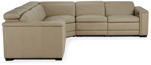 Ainsley Beige Leather Medium Dual Power 2-arm Reclining Sectional