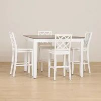 Edgartown Two-tone Square High Table & 4 White Wood Barstools
