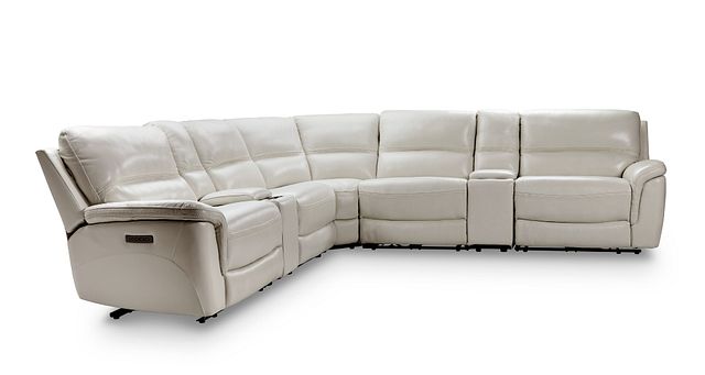 Bryson Light Gray Lthr Vinyl Large Dual, Dual Power Reclining Leather Sectional