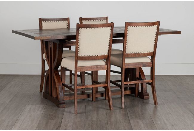 Joplin Dark Tone Extension High Table & 4 Upholstered Barstools