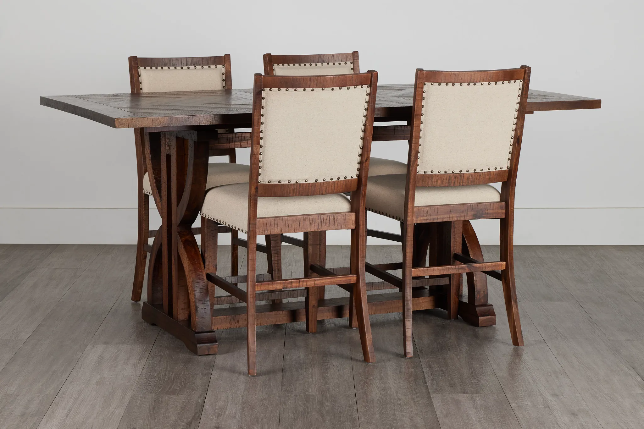 Joplin Dark Tone Extension High Table & 4 Upholstered Barstools