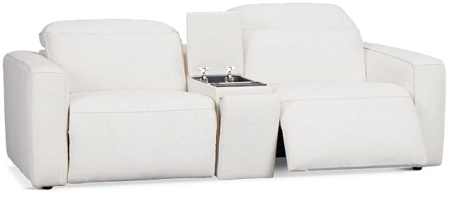 Ryland White Fabric Power Reclining Console Sofa