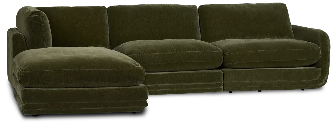 Jules Green Velvet 4-piece Left Facing Bumper Sectional
