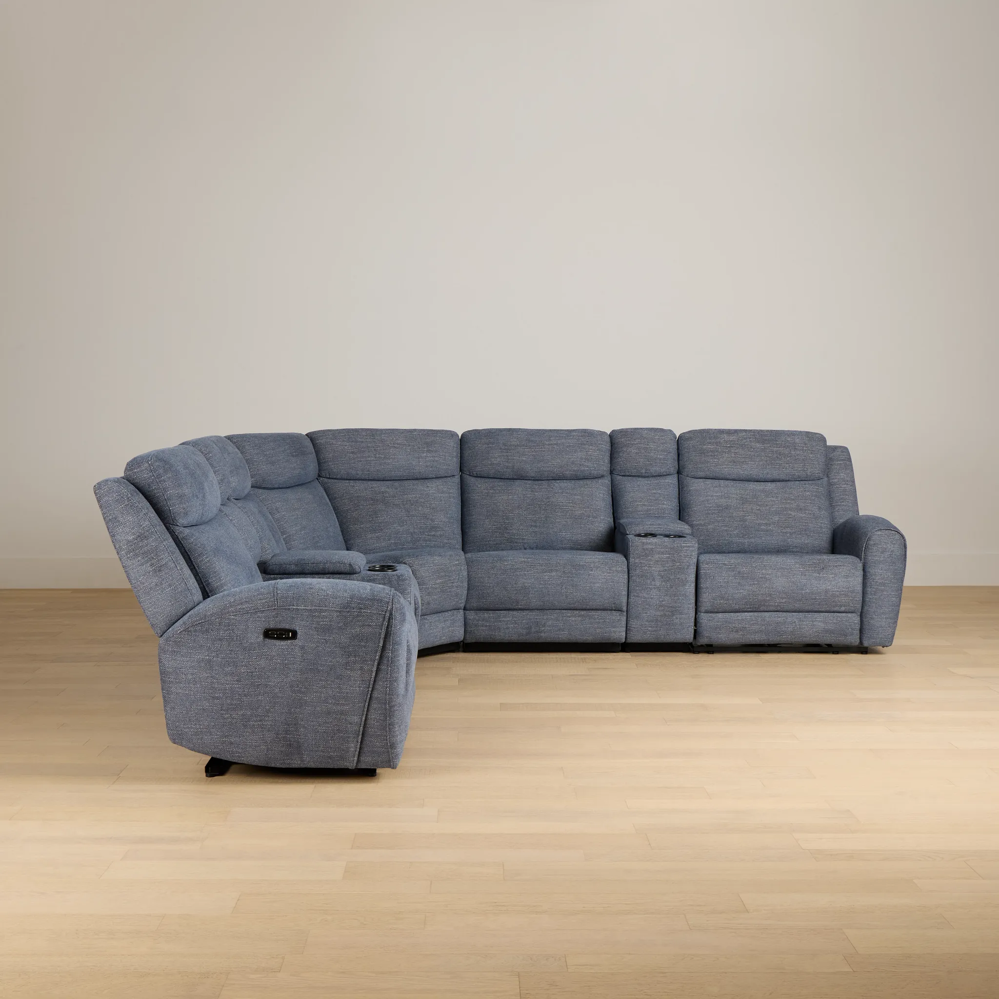 Walker Blue Fabric Large Dual Power Reclining Two-arm Sectional