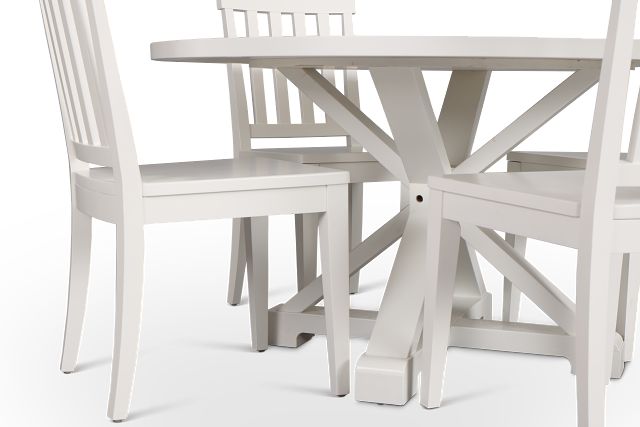 Nantucket White Round Table & 4 White Wood Chairs