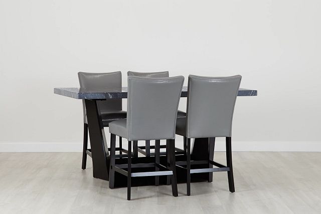 Auburn Dark Gray High Table & 4 Gray Upholstered Barstools