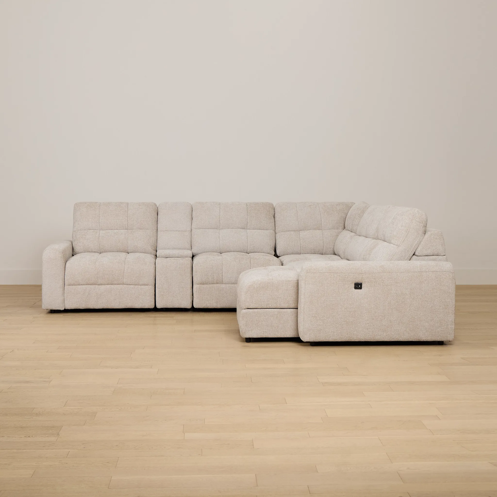 Hendrix Light Taupe Fabric Small Dual Power Right Extension Chaise Sectional