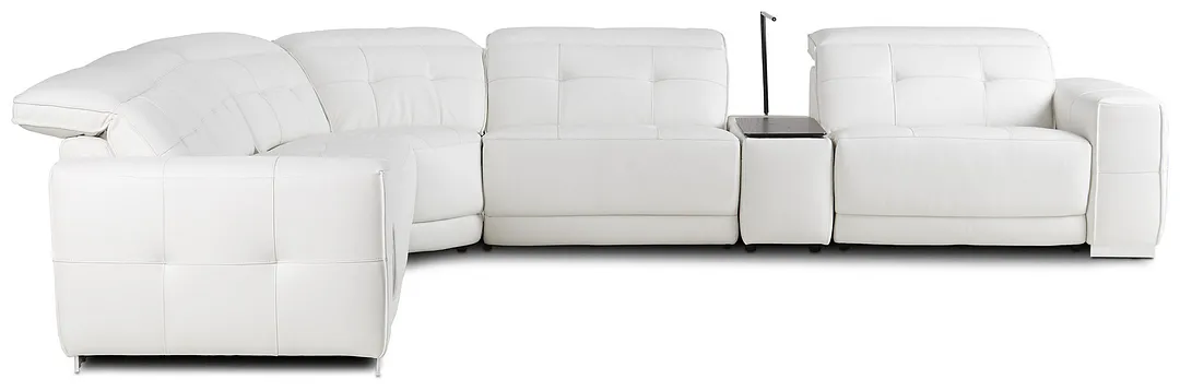 Reva White Leather Medium Dual Power 2-arm Reclining Sectional