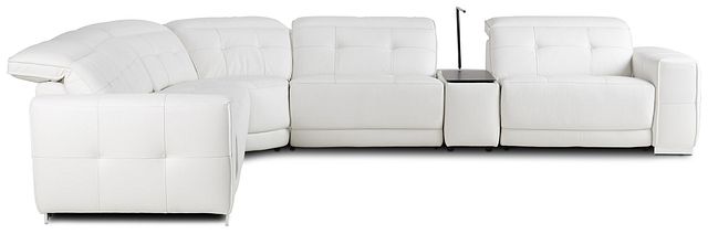 Reva White Leather Medium Dual Power 2-arm Reclining Sectional