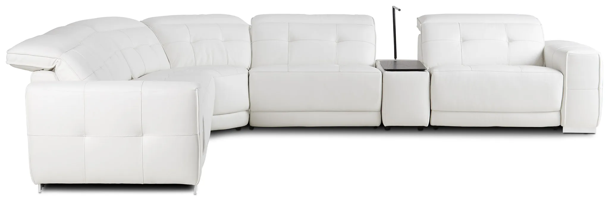 Reva White Leather Medium Dual Power 2-arm Reclining Sectional