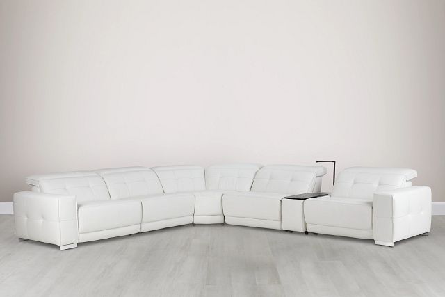 Reva White Leather Medium Triple Power 2-arm Sectional