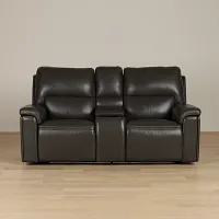 Fallon Dark Gray Lthr/vinyl Power Reclining Console Loveseat W/ Massage