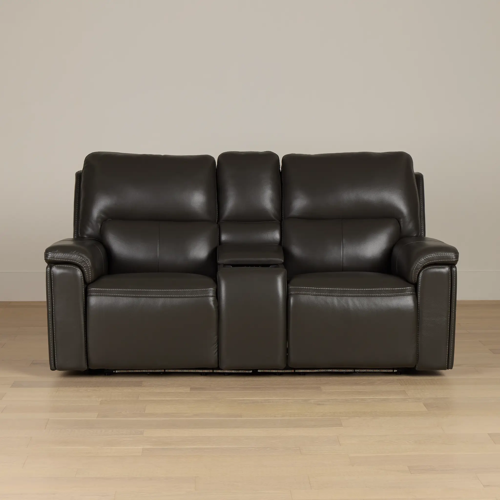 Fallon Dark Gray Lthr/vinyl Power Reclining Console Loveseat W/ Massage Fallon Dark Gray Lthr/vinyl Power Reclining Console Loveseat W/ Massage