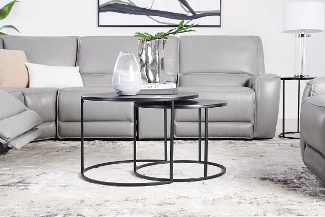 Doren Black Round Nesting Coffee Table