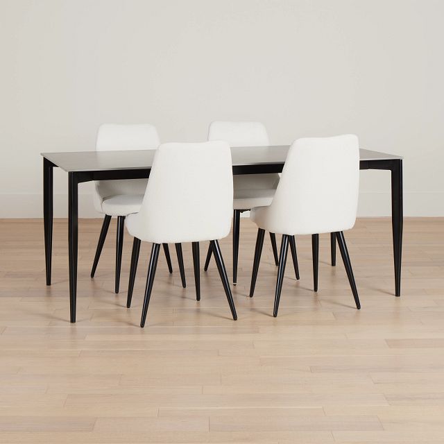 Andover Gray Rect Table & 4 White Upholstered Curved Chairs