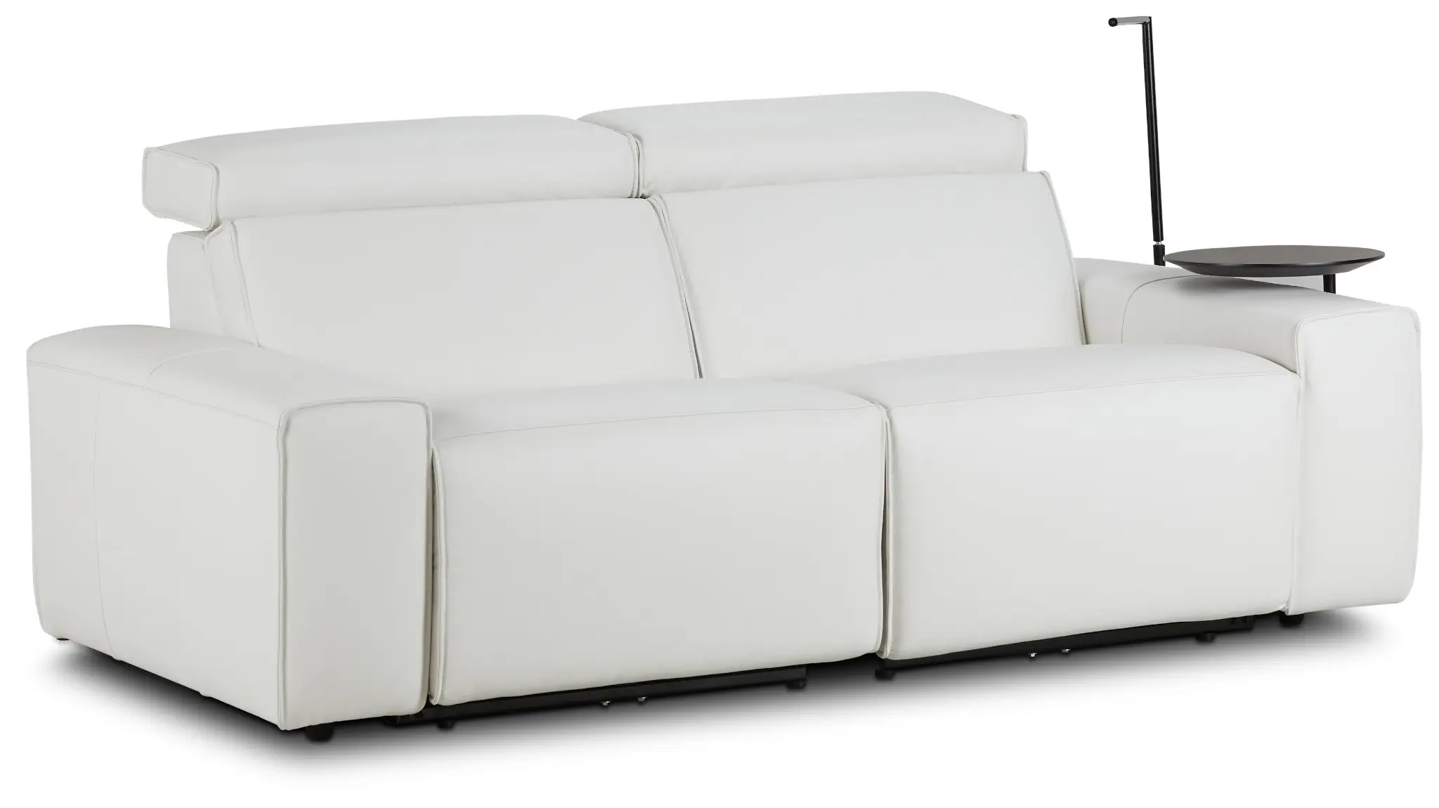 Carmelo White Leather Power Reclining Sofa With Right Table & Light Carmelo White Leather Power Reclining Sofa With Right Table & Light