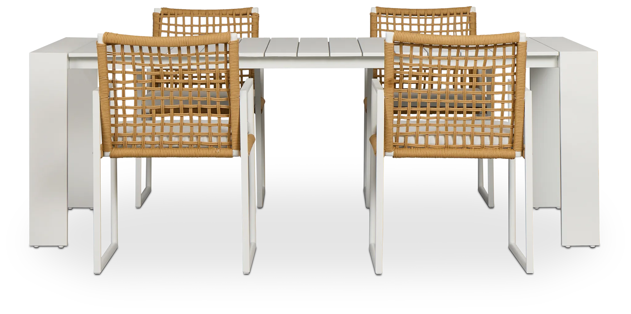 Sunrise White 86" Rectangular Table & 4 Aluminum Arm Chairs