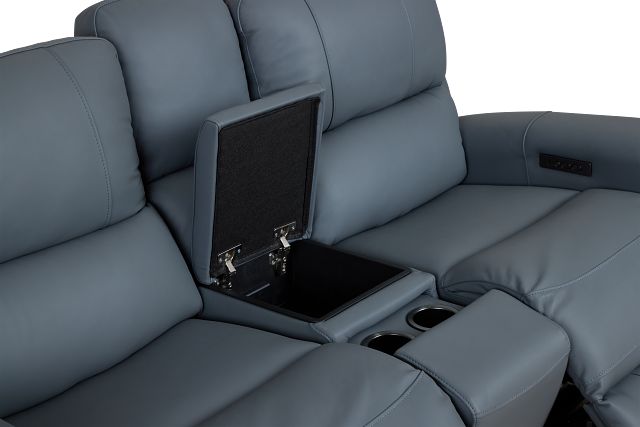Summit Blue Lthr/vinyl Power Reclining Console Loveseat W/ Power Headrest