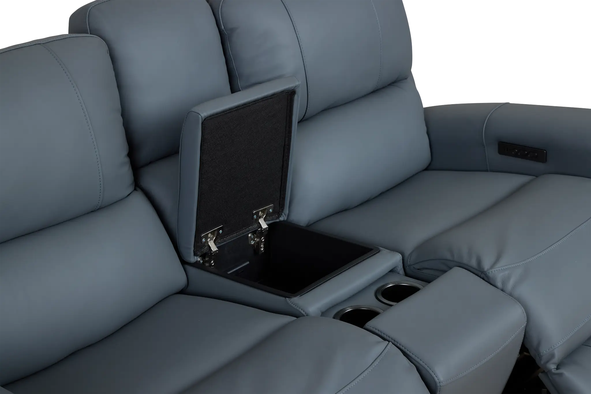 Summit Blue Lthr/vinyl Power Reclining Console Loveseat W/ Power Headrest Summit Blue Lthr/vinyl Power Reclining Console Loveseat W/ Power Headrest