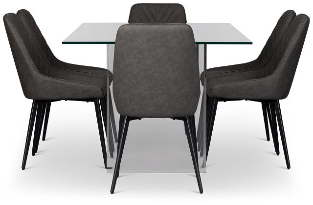 Avondale Glass Rect Table With 6 Upholstered Side Chairs