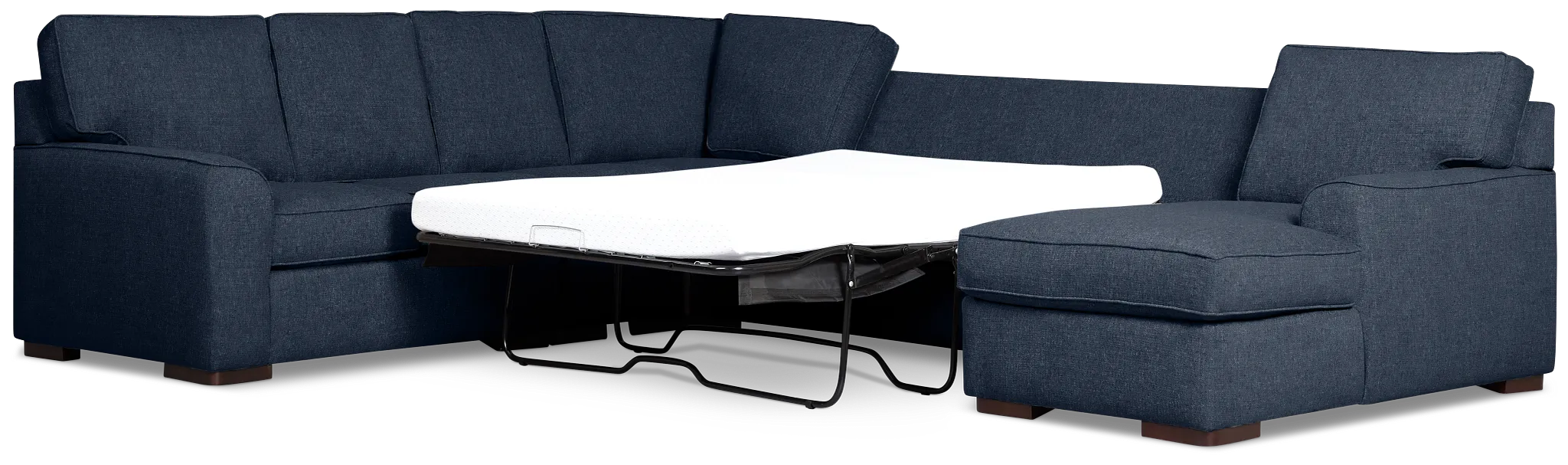Sinclair Dark Blue Fabric Right Chaise Memory Foam Sleeper Sectional