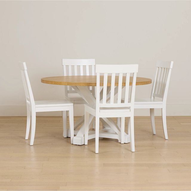 Nantucket Two-tone Light Tone Round Table & 4 White Chairs