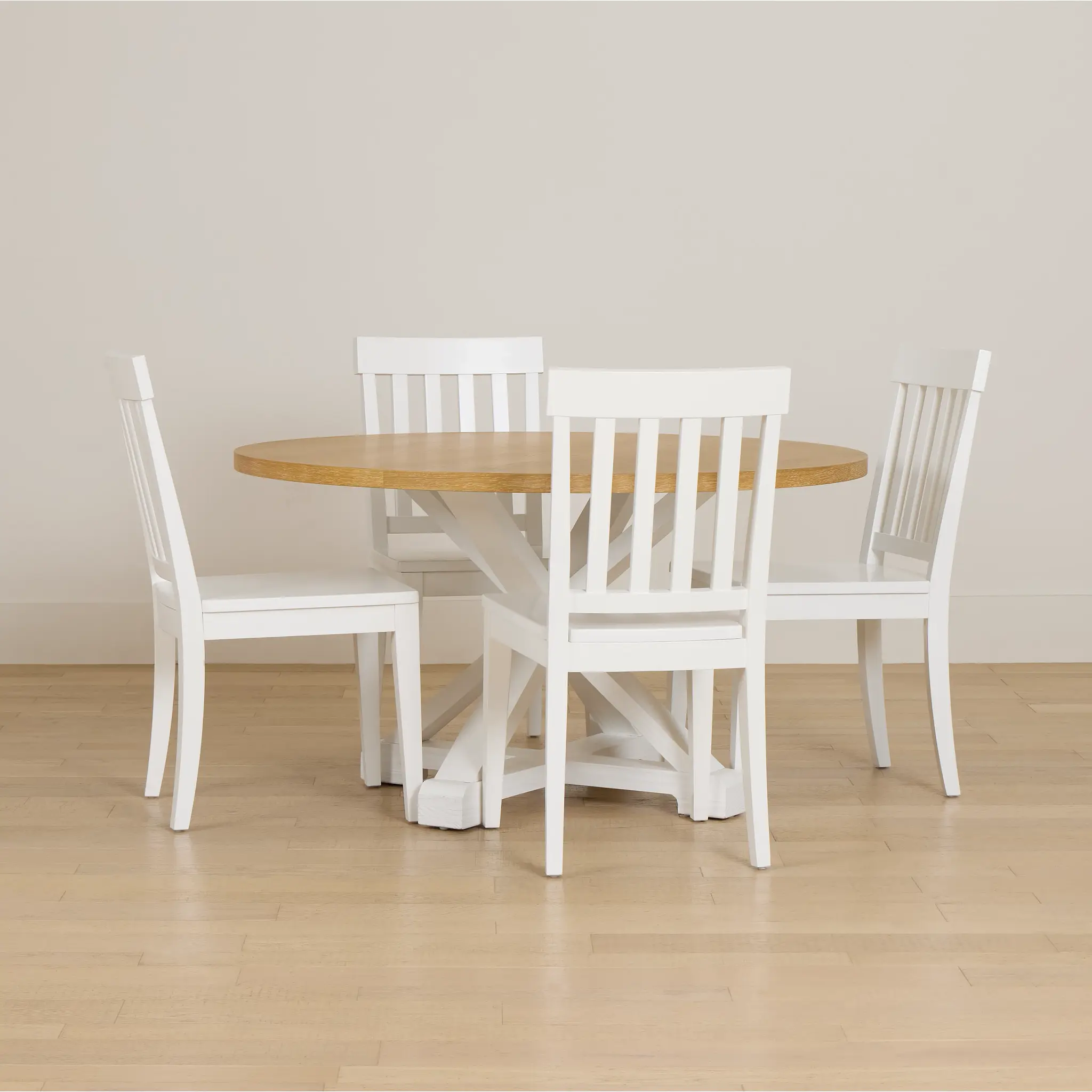 Nantucket Two-tone Light Tone Round Table & 4 White Chairs Nantucket Two-tone Light Tone Round Table & 4 White Chairs