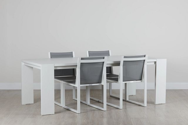 Linear White 87" Aluminum Table & 4 Sling Side Chairs