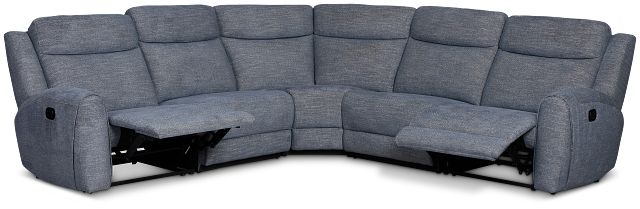 Walker Blue Fabric Small Two-arm Manually Reclining Sectional