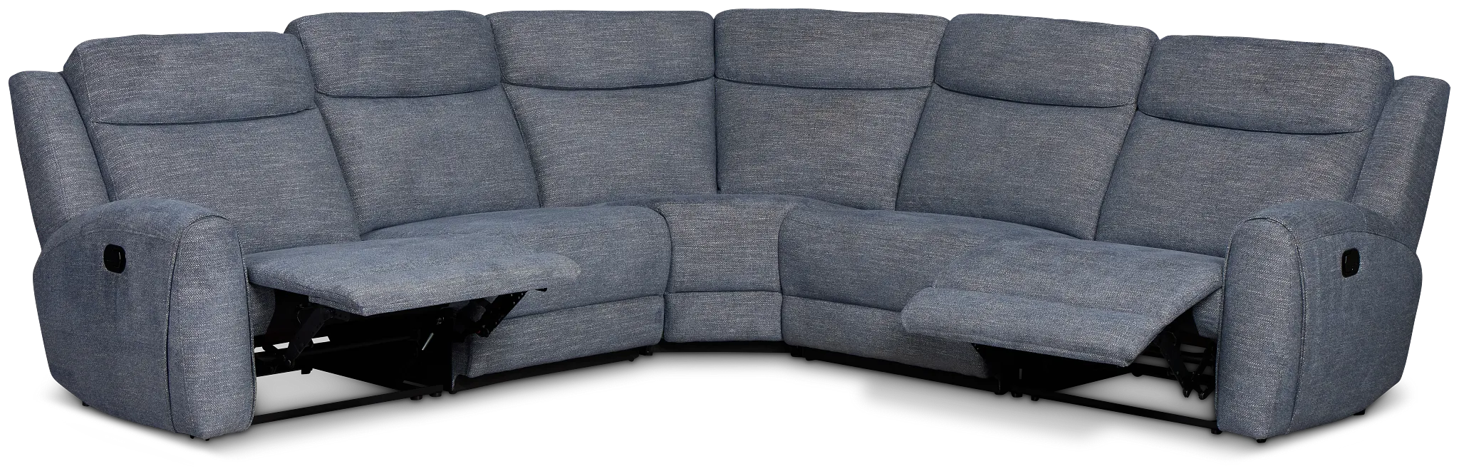 Walker Blue Fabric Small Two-arm Manually Reclining Sectional