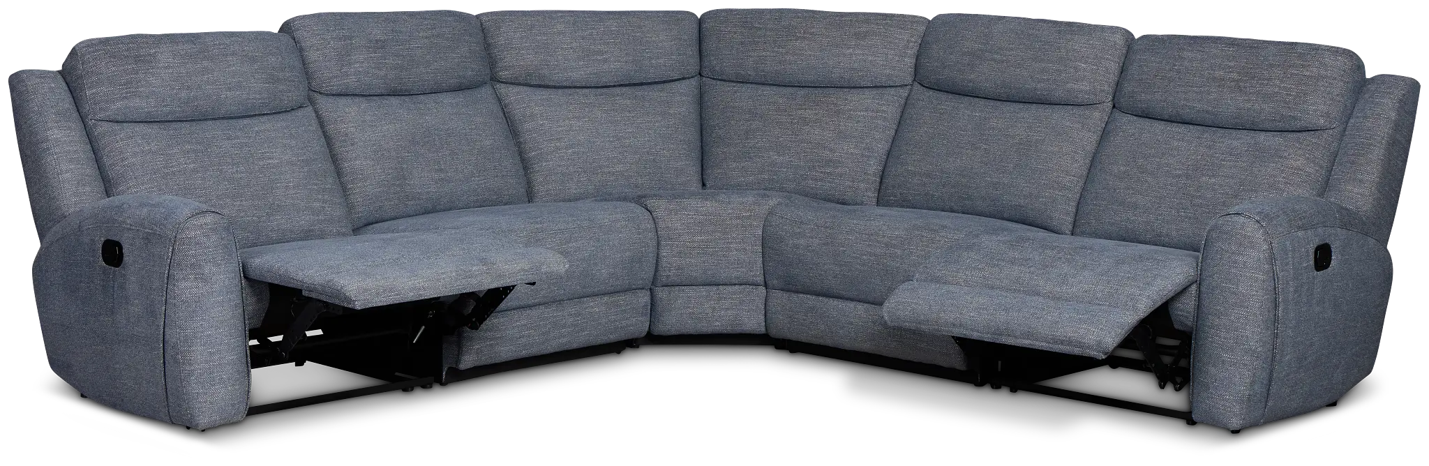 Walker Blue Fabric Small Two-arm Manually Reclining Sectional Walker Blue Fabric Small Two-arm Manually Reclining Sectional