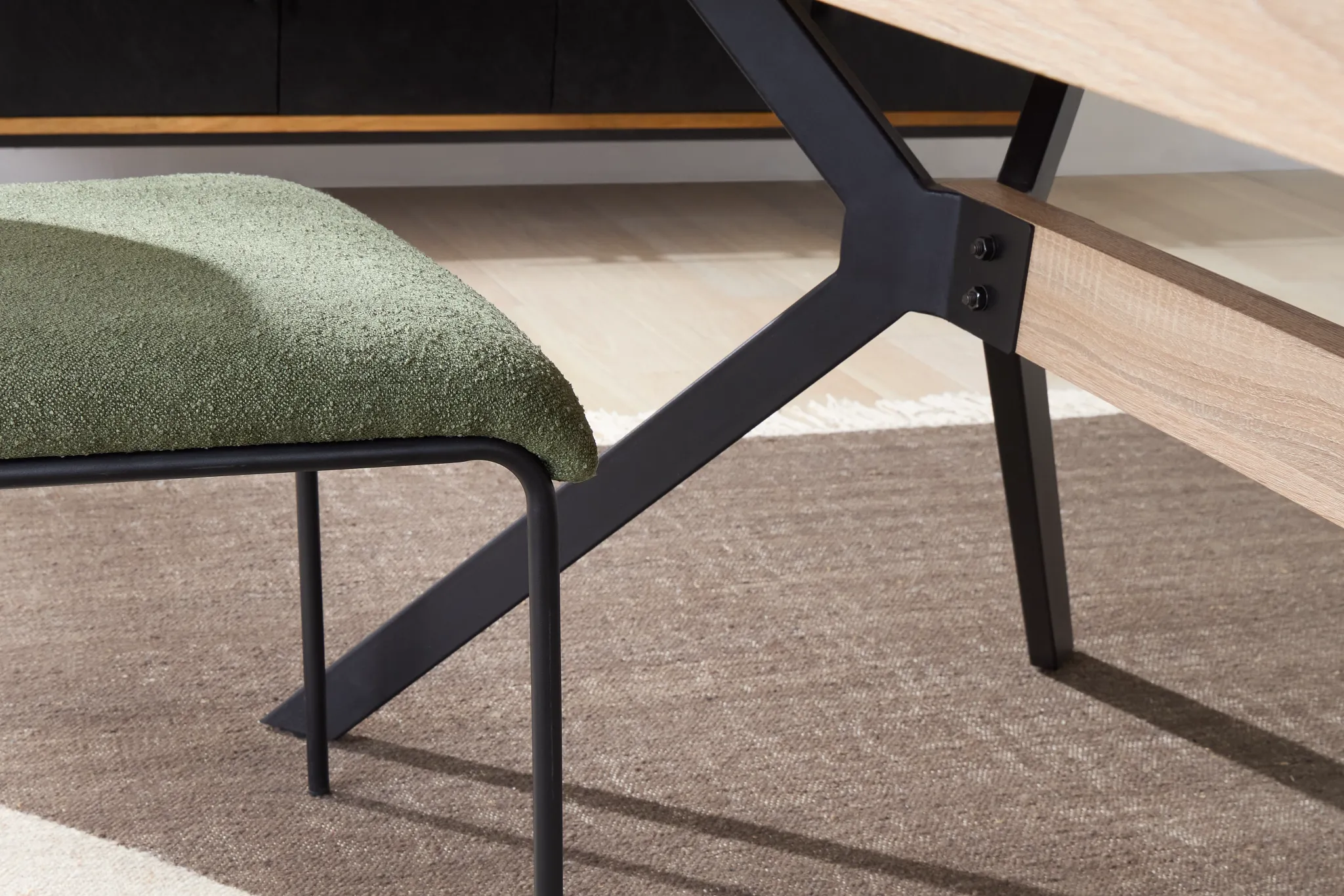 Lynden Light Tone Rect Table & 4 Green Upholstered Side Chairs