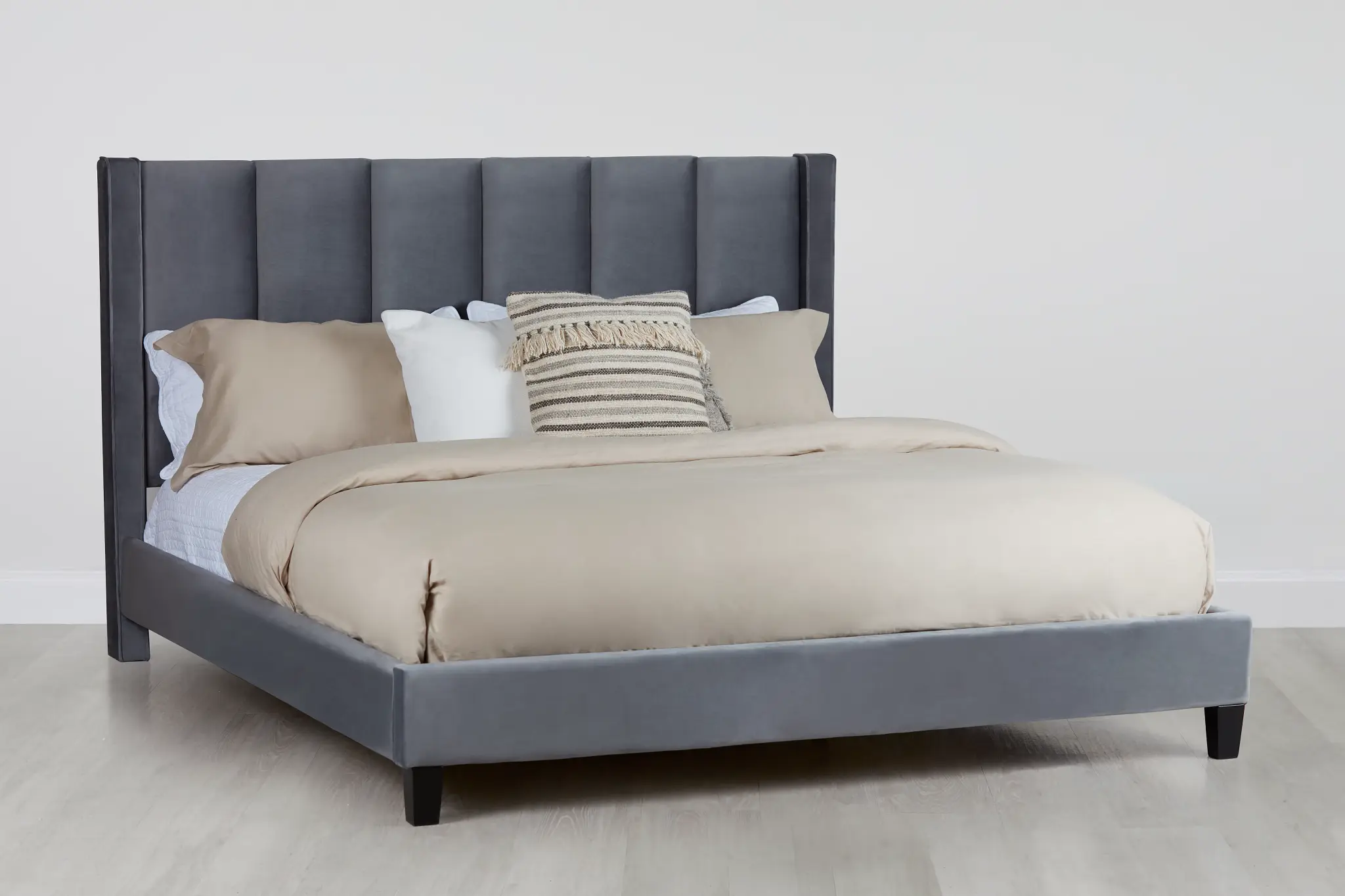 Audrey Dark Gray Velvet Platform Bed Audrey Dark Gray Velvet Platform Bed