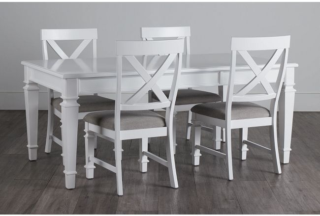 Marina White Table & 4 Wood Chairs