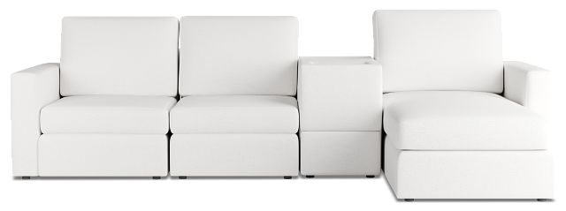 Citymod White Fabric Small Right Chaise Sectional With Media Console