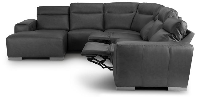 Elba Gray Leather Large Dual Power Left Chaise Sectional