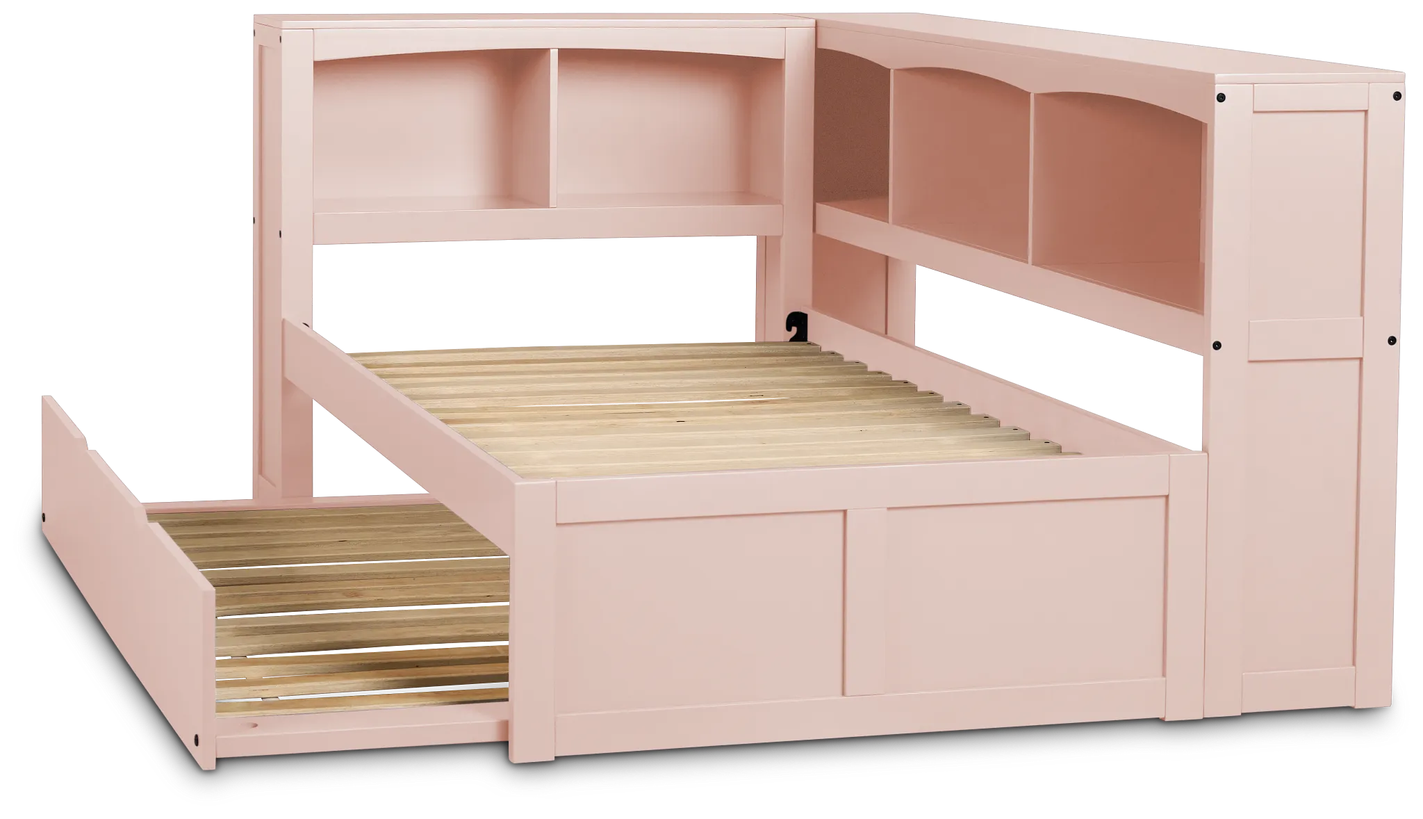 Charleston Pink Corner Bookcase Bed With Trundle