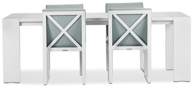 Linear White Teal 87" Aluminum Table & 4 Cushioned Side Chairs