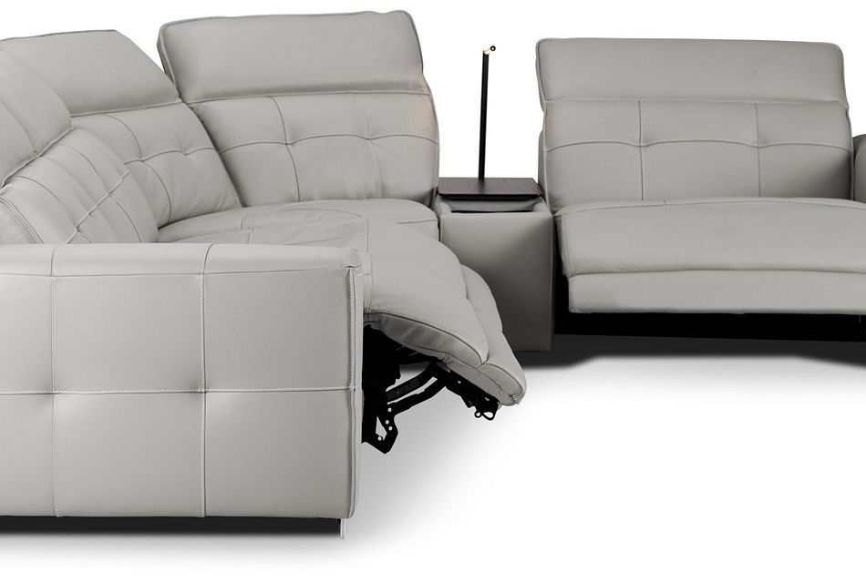 Reva GRAY LEATHER Small Triple Power Reclining Two Arm Sectional   S1909720332R02 WH REVA GRY LR STP 2A S 