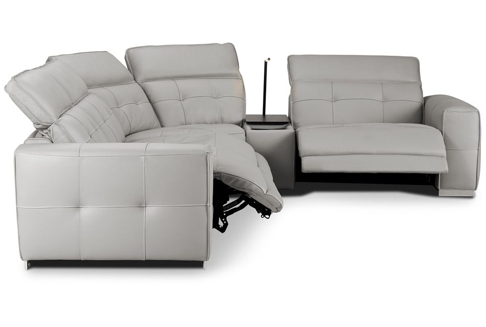 Reva Gray Leather Small Triple Power Reclining Two Arm Sectional