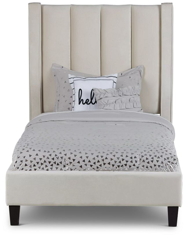 Audrey Beige Velvet Platform Bed (3)