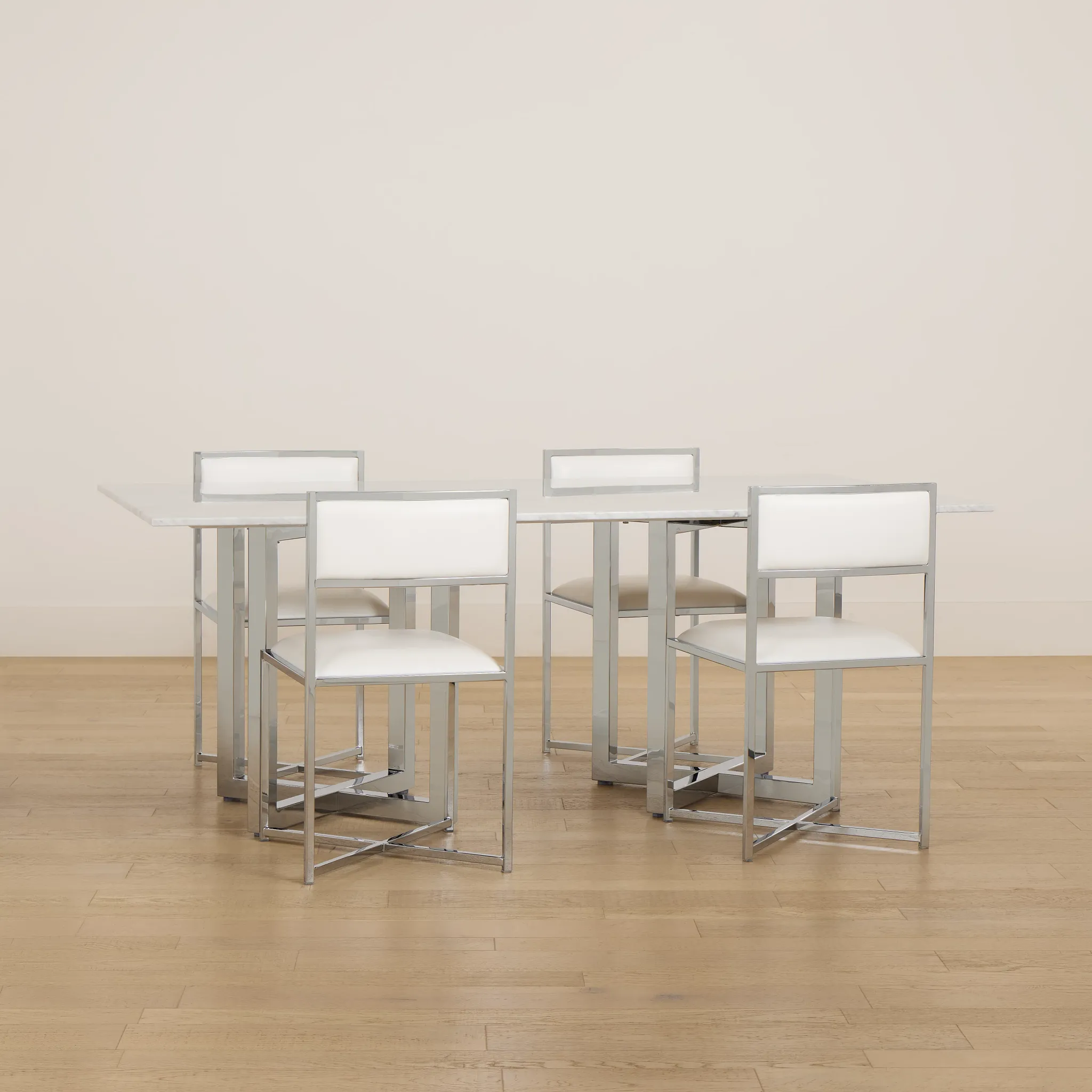 Amalfi White Marble Rectangular Table & 4 Metal Chairs