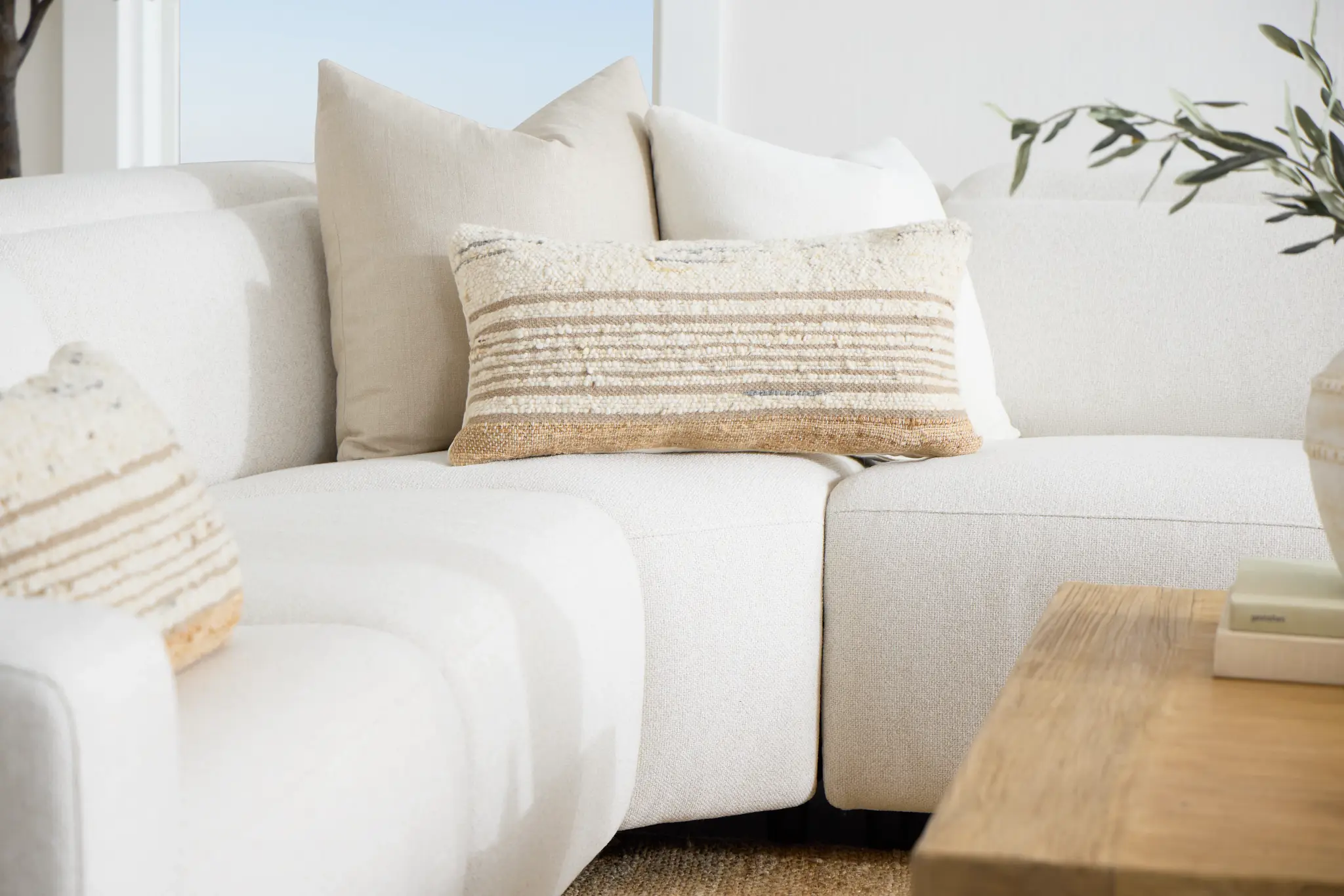 Leona Light Beige Fabric Small Triple Power Reclining Two-arm Sectional Leona Light Beige Fabric Small Triple Power Reclining Two-arm Sectional