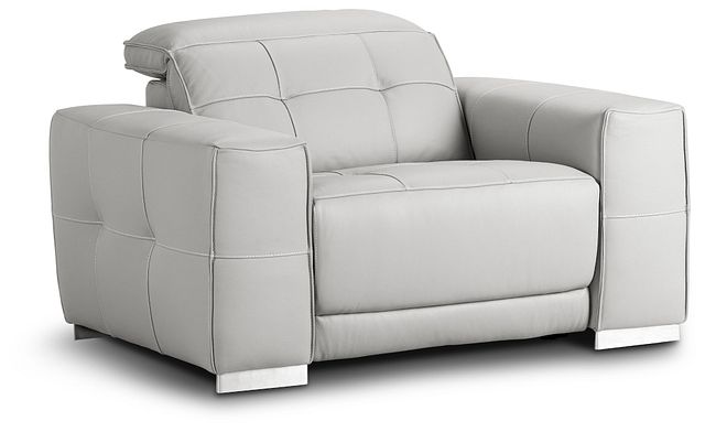 Reva Gray Leather Power Recliner With Power Headrest