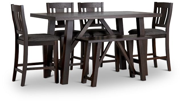 Cash Gray High Table, 4 Barstools & High Bench (2)