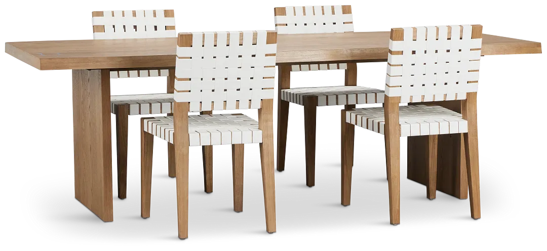 Haven Light Tone Wood Rectangular Table & 4 Woven Chairs