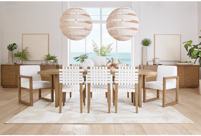 Haven Light Tone Wood Rectangular Table & 4 Woven Chairs
